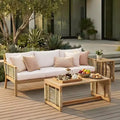 ModernLuxe – Salon de jardin avec canapé, mobilier de patio en bois d'acacia, canapé 3 places et fauteuils de club avec 2 tables basses, teck
