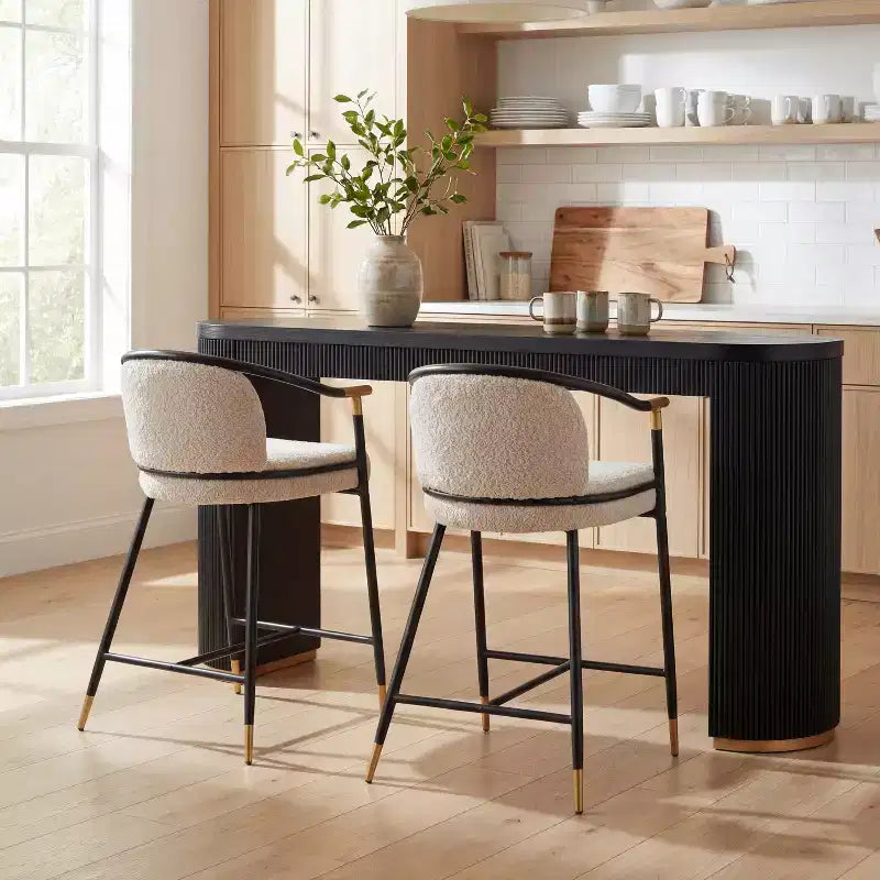 Christopher Knight Home Kun, ensemble de 3 tabourets de comptoir contemporains revêtus de bouclette avec table longue cannelée