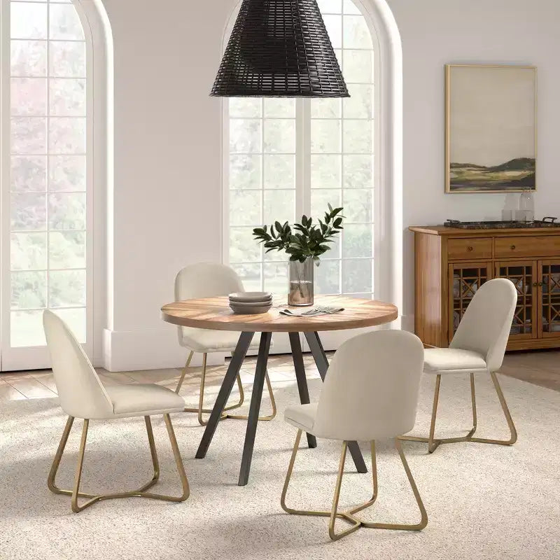 Ensemble table de salle à manger Jolana 45 en chêne rond à plateau noir et chaises de salle à manger tapissées de lin - iNSPIRE Q