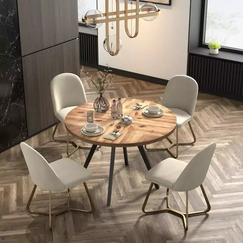 Ensemble table de salle à manger Jolana 45 en chêne rond à plateau noir et chaises de salle à manger tapissées de lin - iNSPIRE Q