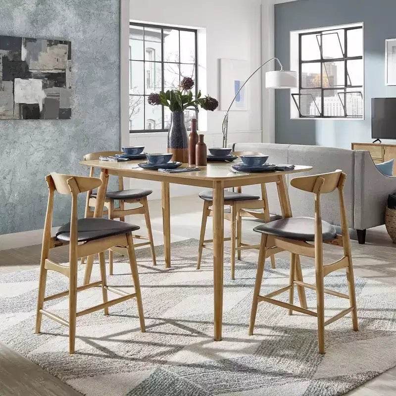 Ensemble de salle à manger Cortland en chêne naturel style mi-siècle, hauteur comptoir, largeur 160 cm - iNSPIRE Q