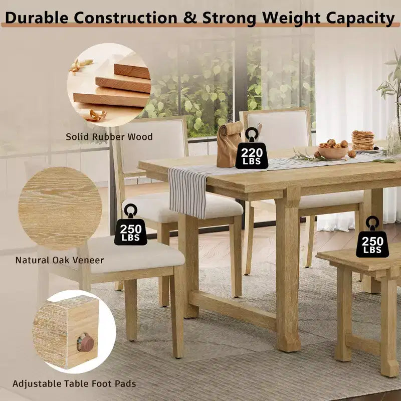 ModernLuxe Ensemble de Salle à Manger 6 Pièces, Ensemble Table et Chaises pour 6 Personnes, avec Chaises de Salle à Manger Rembourrées Ergonomiques et Banc
