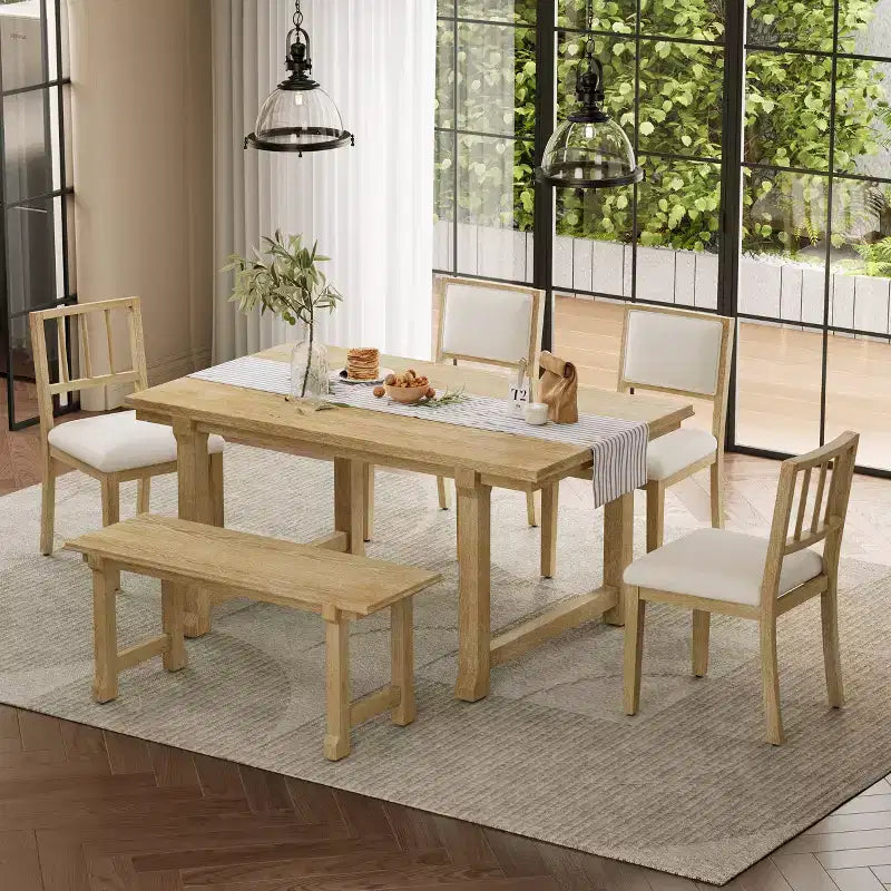 ModernLuxe Ensemble de Salle à Manger 6 Pièces, Ensemble Table et Chaises pour 6 Personnes, avec Chaises de Salle à Manger Rembourrées Ergonomiques et Banc