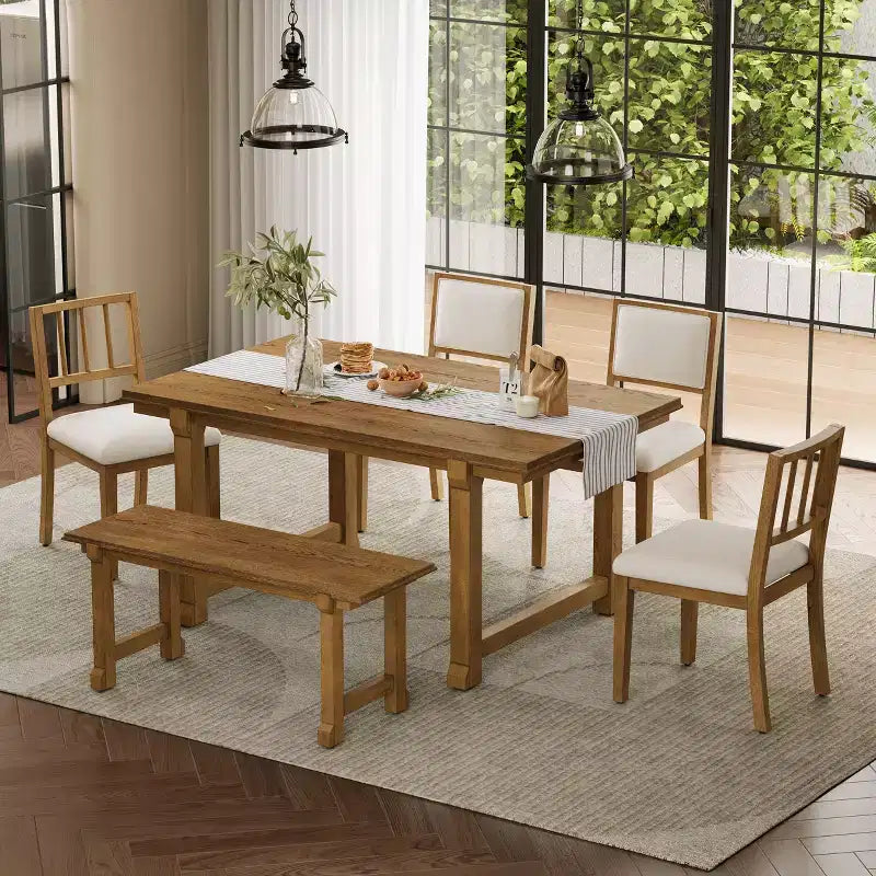 ModernLuxe Ensemble de Salle à Manger 6 Pièces, Ensemble Table et Chaises pour 6 Personnes, avec Chaises de Salle à Manger Rembourrées Ergonomiques et Banc