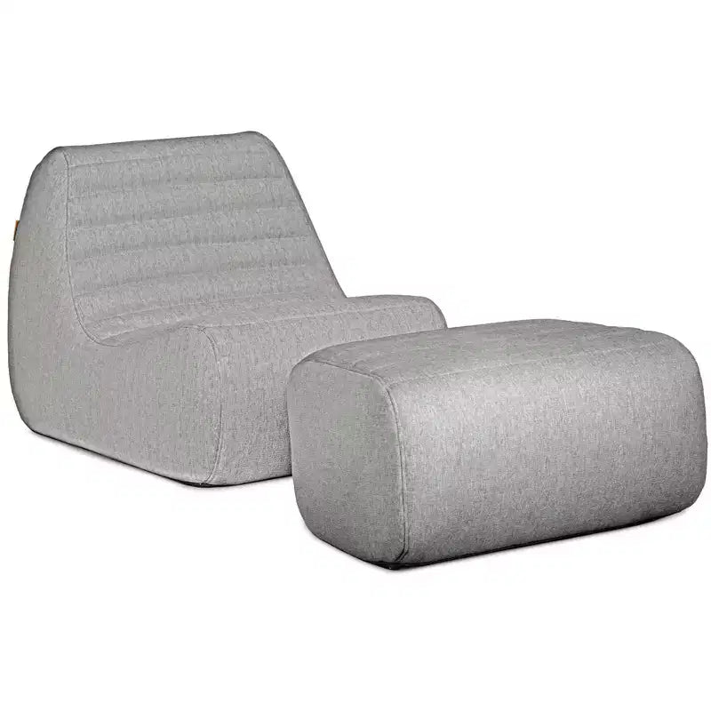 Grand ensemble de meubles de patio d'extérieur Joe Solvana, fauteuil et pouf en tissu de lin résistant aux intempéries, sectionnel 2 pièces, gris portuaire