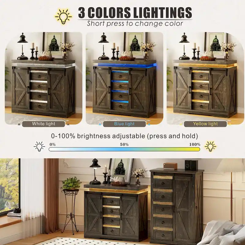 Meuble d'appoint à 5 tiroirs avec lumière LED