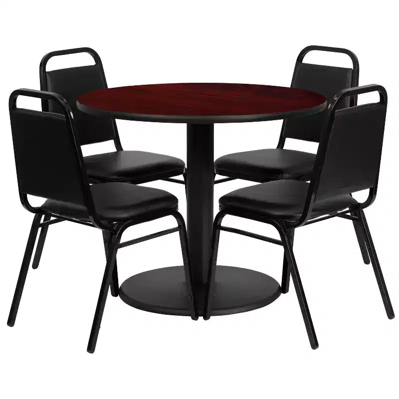 Ensemble table ronde en stratifié 36 po Emma et Oliver avec 4 chaises de banquet trapézoïdales