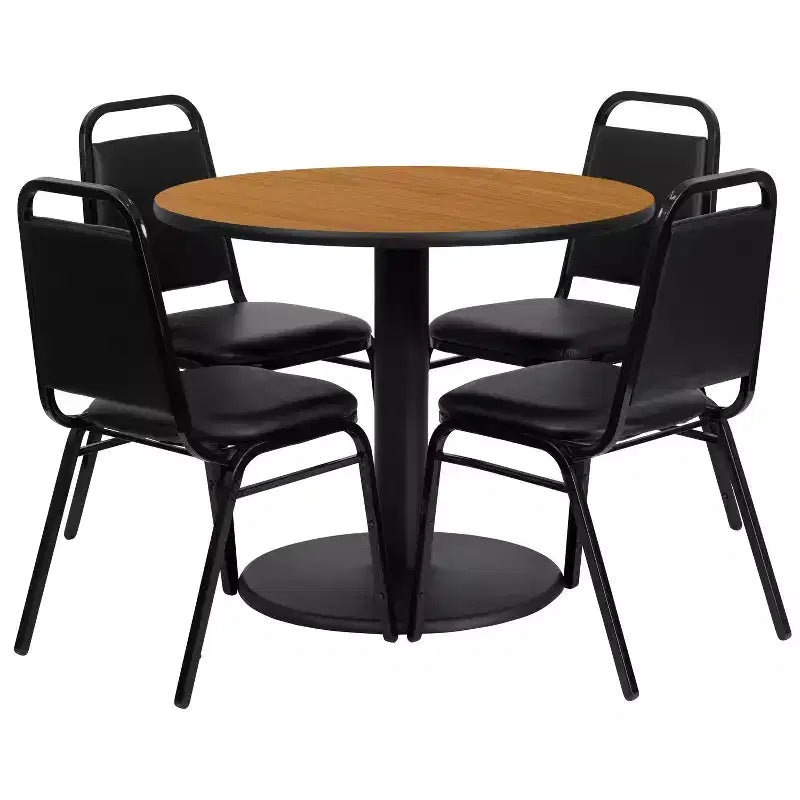 Ensemble table ronde en stratifié 36 po Emma et Oliver avec 4 chaises de banquet trapézoïdales