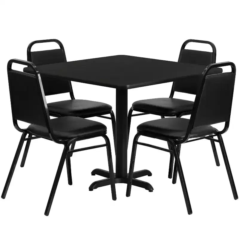 Ensemble table carrée stratifiée Emma et Oliver 36 po avec piètement en X et 4 chaises de banquet