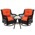 Ensemble de mobilier de bistro 3 pièces en osier pour patio Best Choice Products avec 2 fauteuils à bascule pivotants coussinés et une table d'appoint
