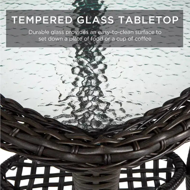 Ensemble de mobilier de bistro 3 pièces en osier pour patio Best Choice Products avec 2 fauteuils à bascule pivotants coussinés et une table d'appoint