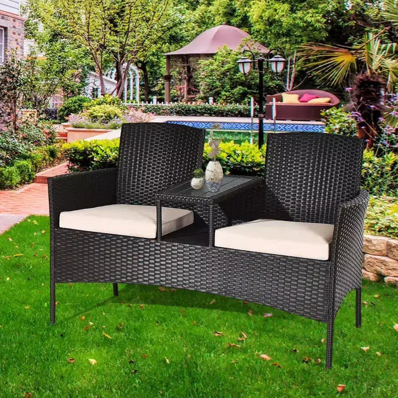 Costway Ensemble de Conversation de Jardin en Rotin Breveté Causeuse Canapé Table Chaises Coussiné