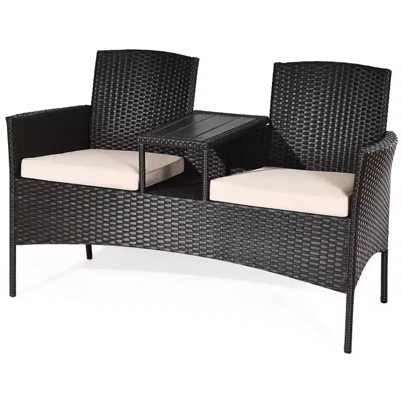 Costway Ensemble de Conversation de Jardin en Rotin Breveté Causeuse Canapé Table Chaises Coussiné