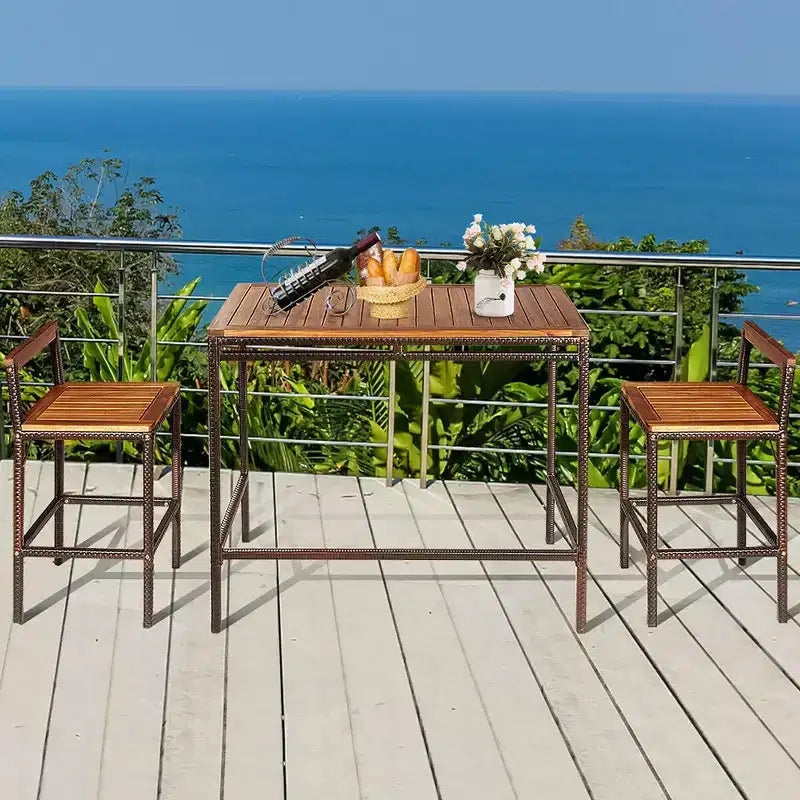 Costway Ensemble table de bar et 2 tabourets d'extérieur en rotin et osier 3 pièces