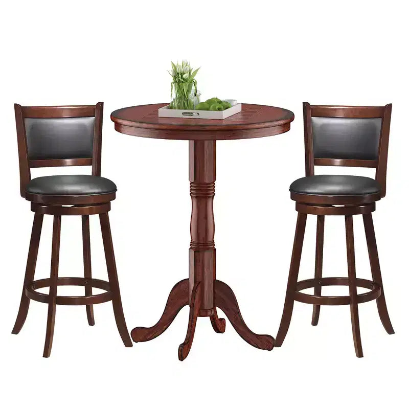 Ensemble de table de pub 3 pièces Costway, table ronde de 30 po de hauteur bar et 2 tabourets de bar pivotants