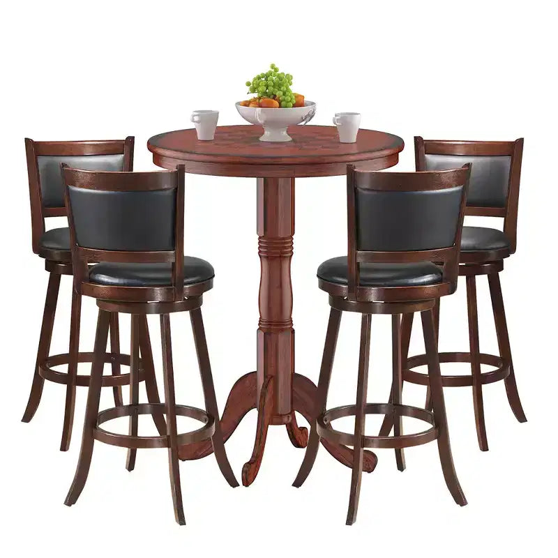 Ensemble de table de pub Costway 5 pièces Table ronde de 76 cm de hauteur de bar et 4 tabourets de bar pivotants