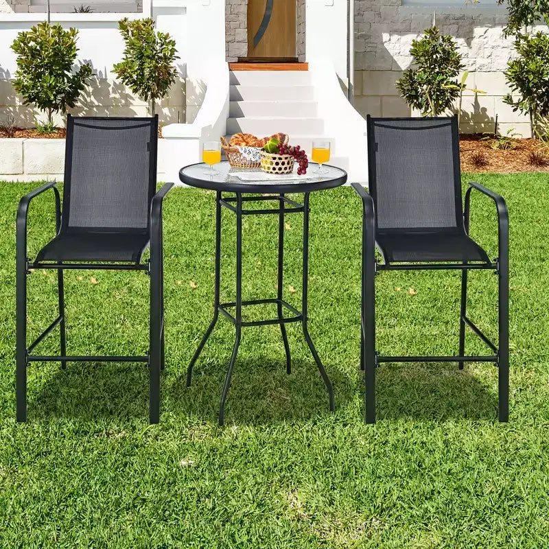 Costway Ensemble de 3 Tabourets de Bar d'Extérieur avec Plateau en Verre Trempé Hauteur de Table de Patio