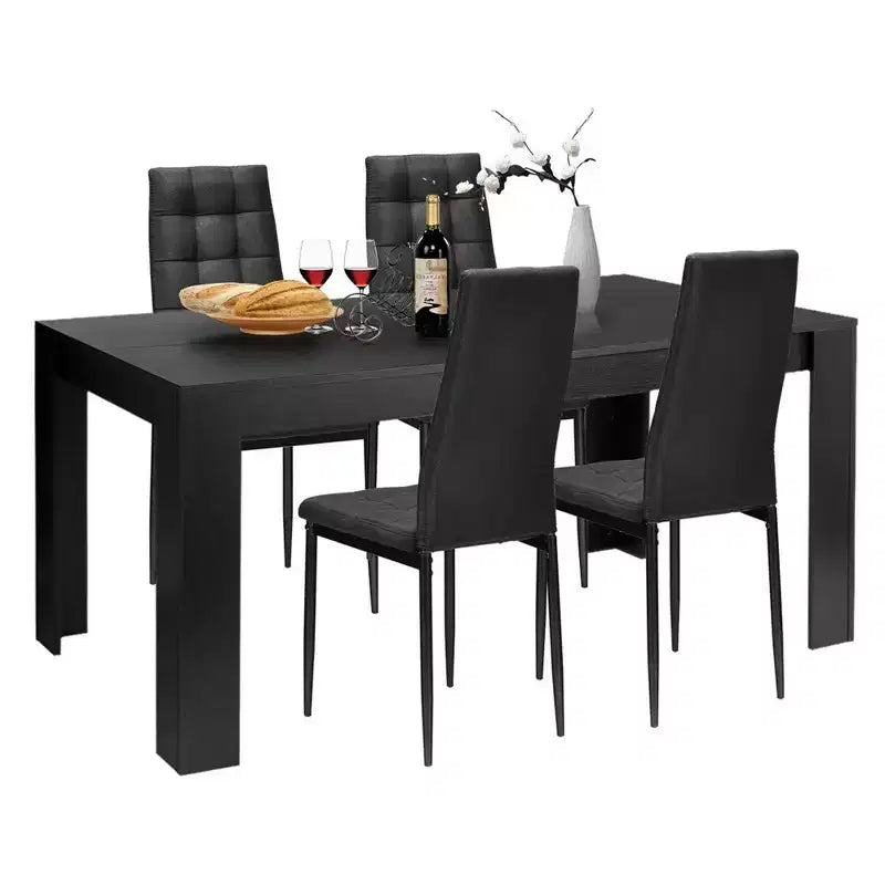 Costway Ensemble de 5 pièces Table à manger en bois et 4 chaises en tissu Maison Cuisine Moderne