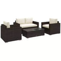Ensemble de mobilier de jardin en rotin 4 pièces Outsunny, salon de conversation extérieur rembourré avec 2 chaises, causeuse et table basse en verre