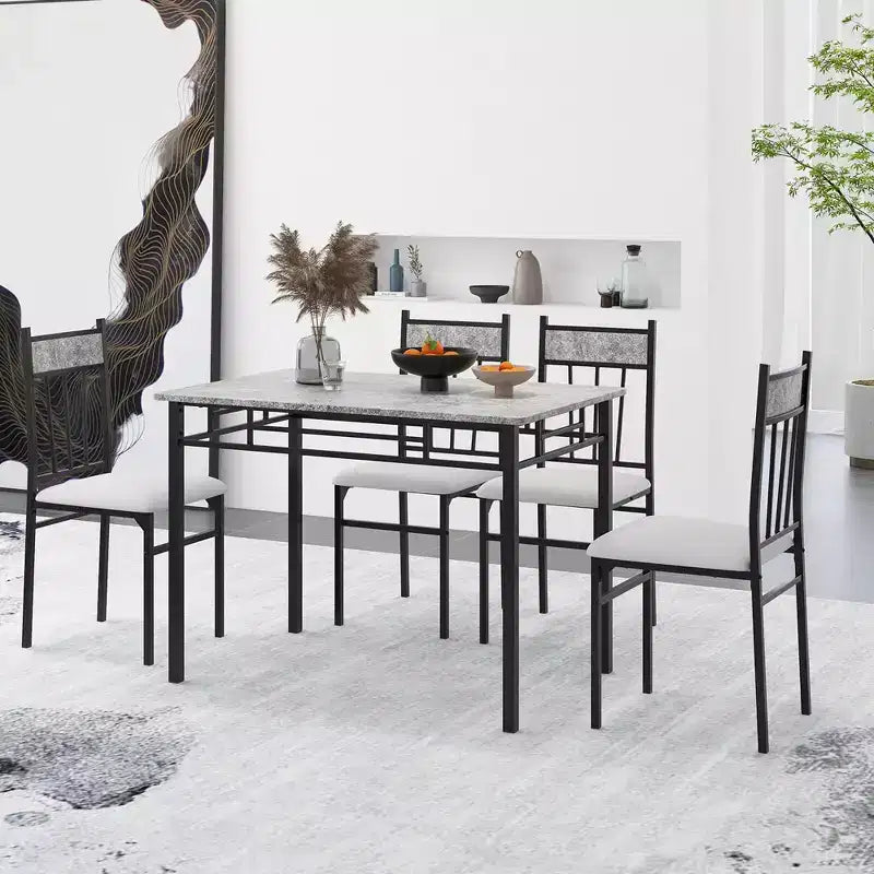 Costway Ensemble de salle à manger 5 pièces Table à plateau en faux marbre 76 cm et 4 chaises rembourrées avec pieds en métal