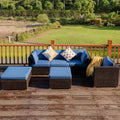 Costway Ensemble de Meubles de Jardin en Rotin 6 Pièces Canapé Table Basse Pouf Bleu Marine