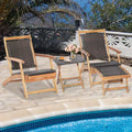 Costway Lot de 4 chaises longues pliantes en rotin pour patio avec table en bois d'acacia et repose-pieds rétractable