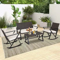 Costway Ensemble de 4 fauteuils à bascule, causeuse et table en rotin pour patio avec coussins