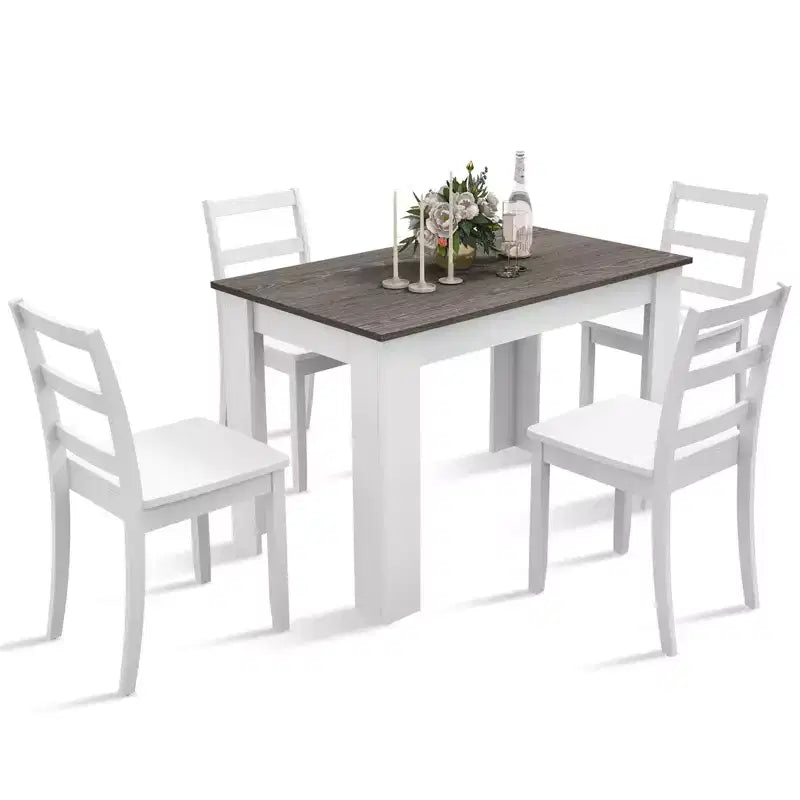 Costway Ensemble de salle à manger 5 pièces Table rectangulaire moderne et 4 chaises en bois d'hévéa pour cuisine et petit-déjeuner