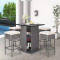 Ensemble table de bar et 4 tabourets d'extérieur en osier Costway avec étagères de rangement cachées