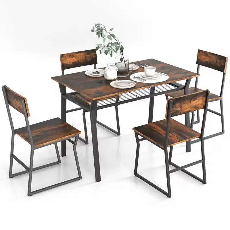 Costway Ensemble de salle à manger 5 pièces, table de cuisine rectangulaire industrielle avec 4 chaises gris/marron