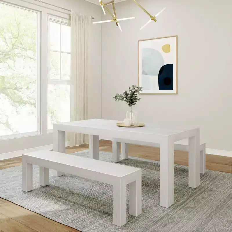 Ensemble de salle à manger moderne Plank+Beam en bois massif avec 2 bancs pour 6 personnes