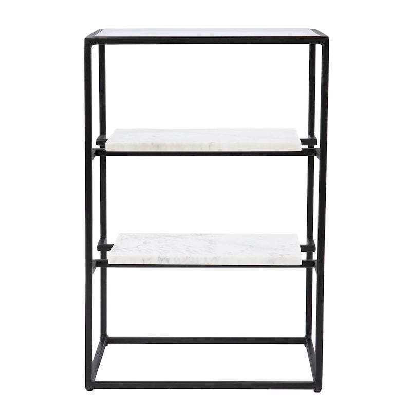 Table d'appoint à plateau en verre avec étagères en marbre, noir/blanc