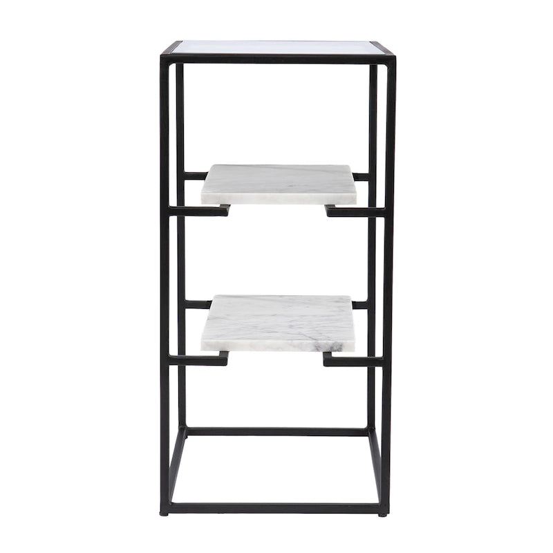 Table d'appoint à plateau en verre avec étagères en marbre, noir/blanc