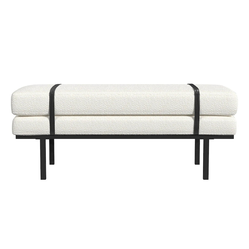 Banc rembourré avec base en métal - Boucle crème