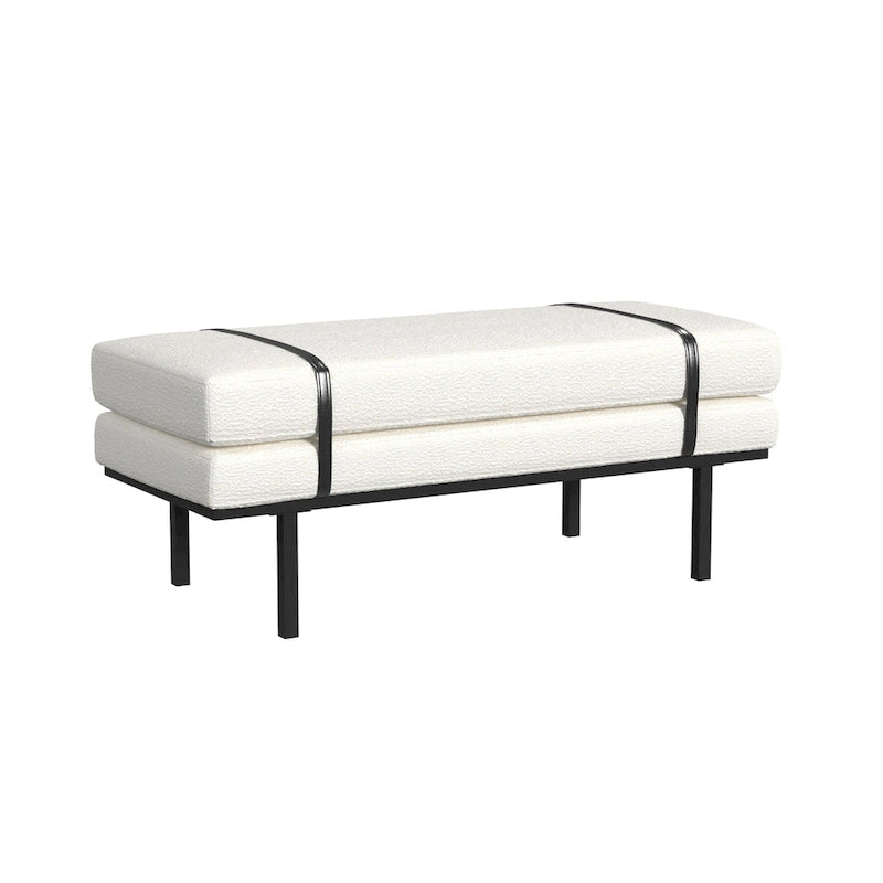 Banc rembourré avec base en métal - Boucle crème