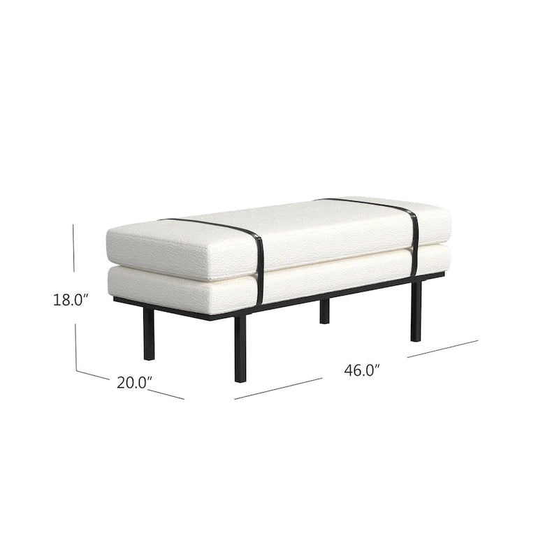 Banc rembourré avec base en métal - Boucle crème