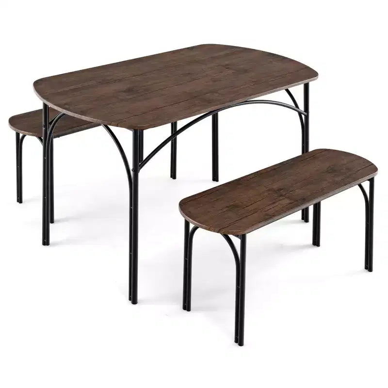 Ensemble de salle à manger Costway 3 pièces, table rectangulaire de 122 cm et 2 bancs pour 4 personnes, cadre en métal