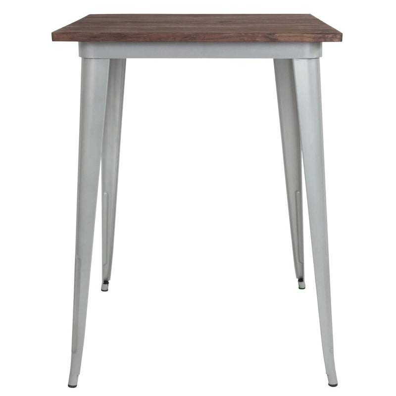 Table de bar d'intérieur carrée en métal de 31,5 po avec plateau en bois rustique - 31,5 po L x 31,5 po P x 42 po H - 31,5 po L x 31,5 po P x 42 po H