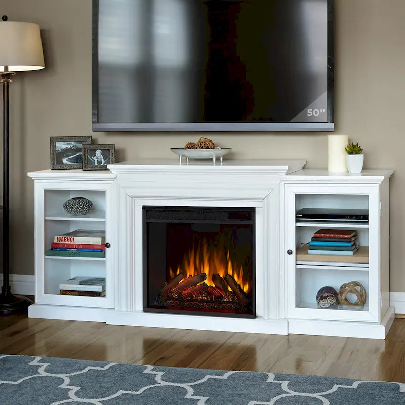 Meuble TV électrique cheminée blanc de 72 po – 72L x 15,5W x 30H