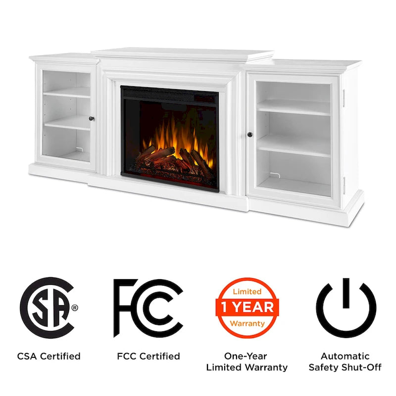 Meuble TV électrique cheminée blanc de 72 po – 72L x 15,5W x 30H