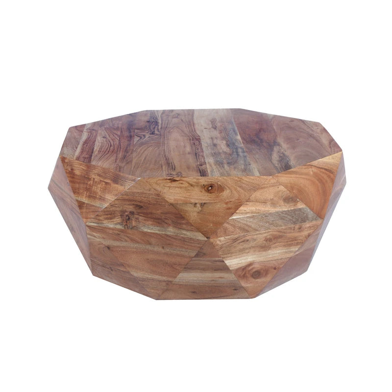 Table basse en bois d'acacia en forme de diamant de 33 pouces avec plateau lisse, marron naturel