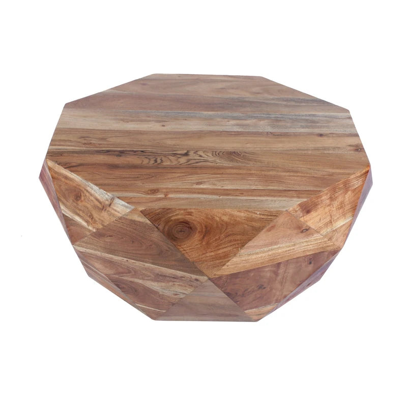 Table basse en bois d'acacia en forme de diamant de 33 pouces avec plateau lisse, marron naturel