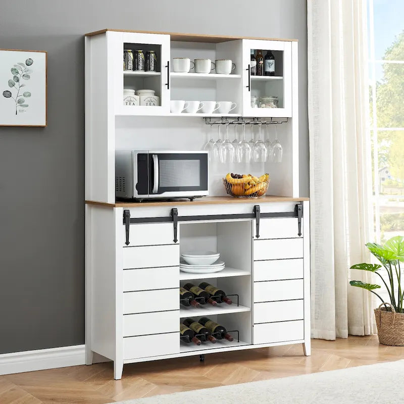 Vaisselier de cuisine rustique avec casier à vin - 15,7P x 47,2L x 69,6H