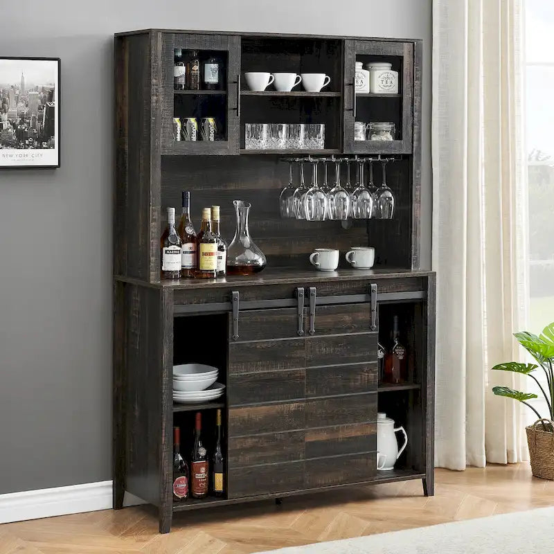 Vaisselier de cuisine rustique avec casier à vin - 15,7P x 47,2L x 69,6H