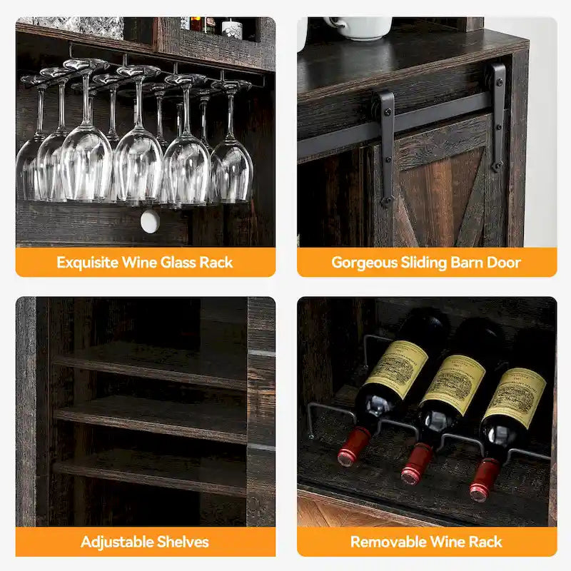 Vaisselier de cuisine rustique avec casier à vin - 15,7P x 47,2L x 69,6H