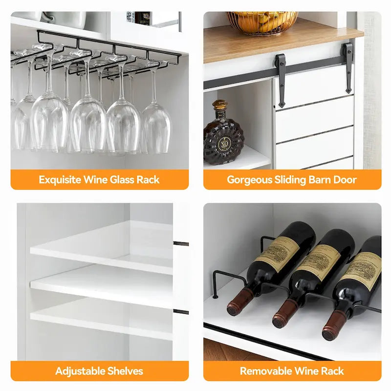 Vaisselier de cuisine rustique avec casier à vin - 15,7P x 47,2L x 69,6H