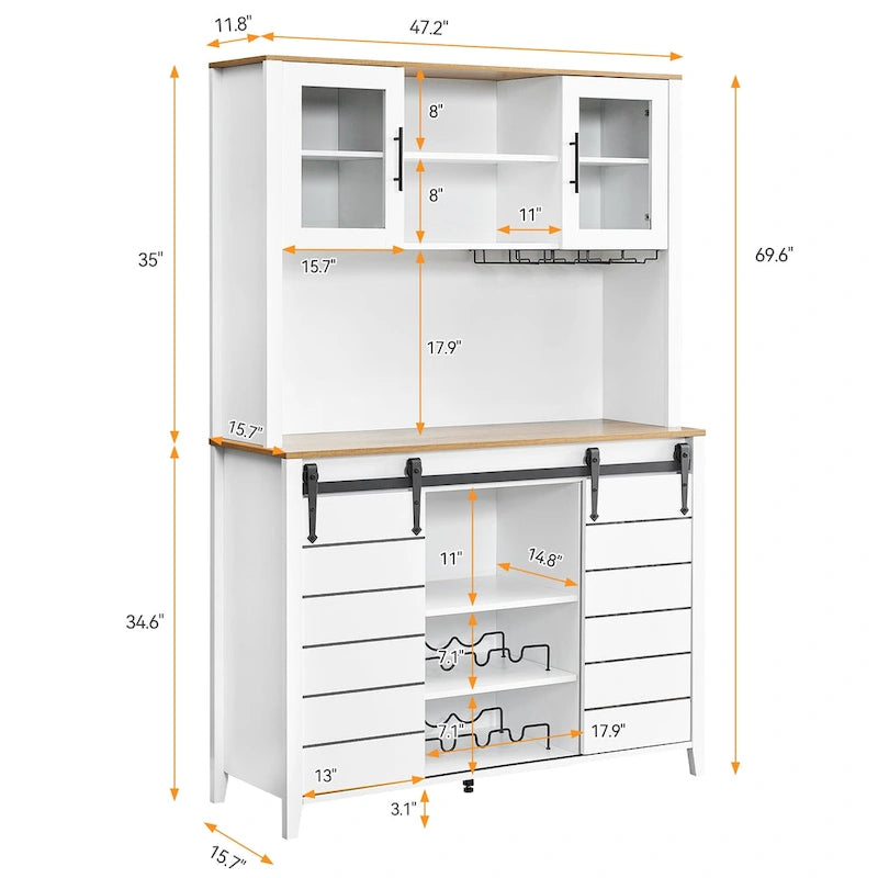 Vaisselier de cuisine rustique avec casier à vin - 15,7P x 47,2L x 69,6H
