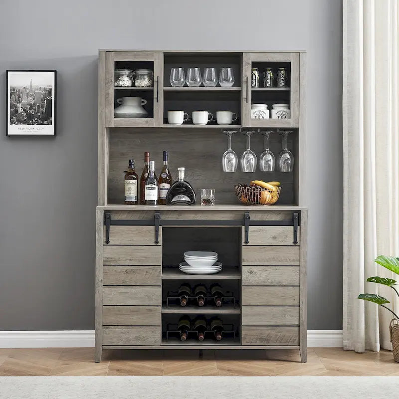Vaisselier de cuisine rustique avec casier à vin - 15,7P x 47,2L x 69,6H