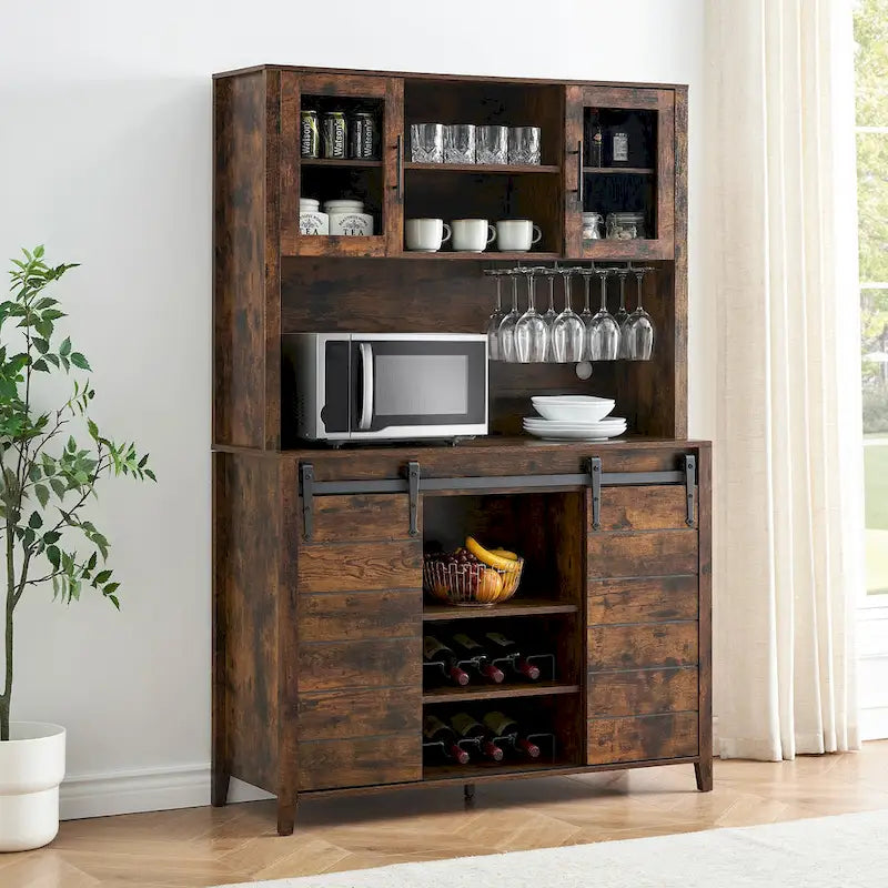 Vaisselier de cuisine rustique avec casier à vin - 15,7P x 47,2L x 69,6H