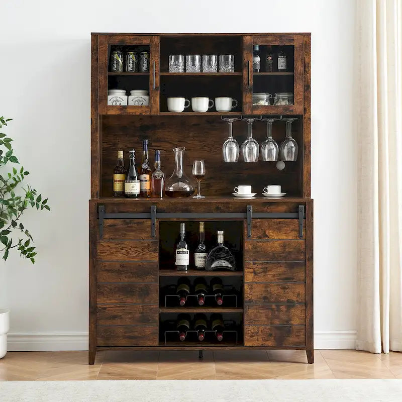 Vaisselier de cuisine rustique avec casier à vin - 15,7P x 47,2L x 69,6H